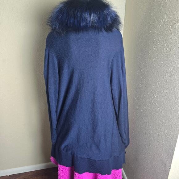 Alice + Olivia Izzy Cascade Open Front Cardigan Dyed Silver Fox Fur Collar, XS - Picture 8 of 11